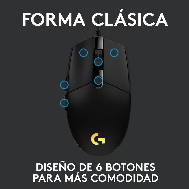 Mouse Gamer Logitech New G203 Lightsync Rgb Color Negro