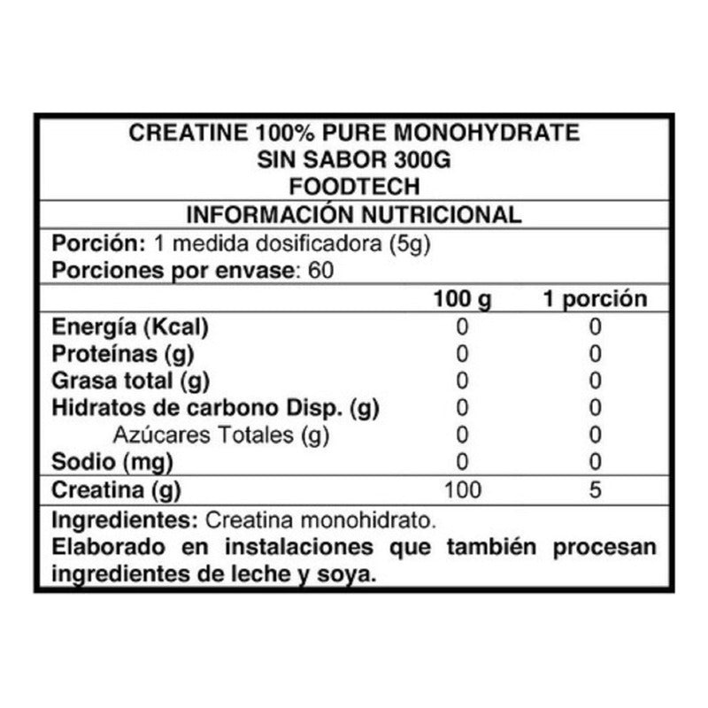 Creatine Monohydrate Suplemento Foodtech De 300g