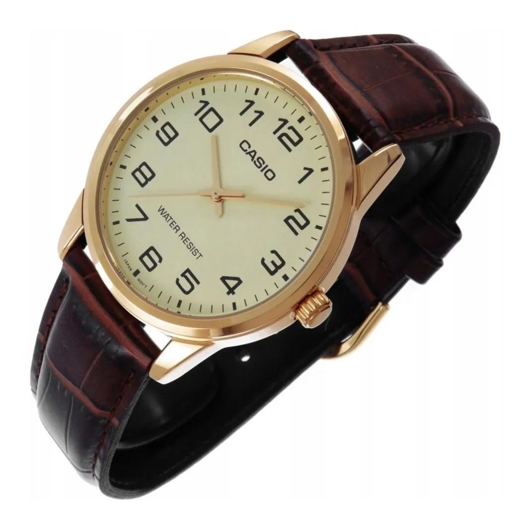 Reloj Casio Enticer Mtp-v001l-1bu Hombre Cuero Marrón
