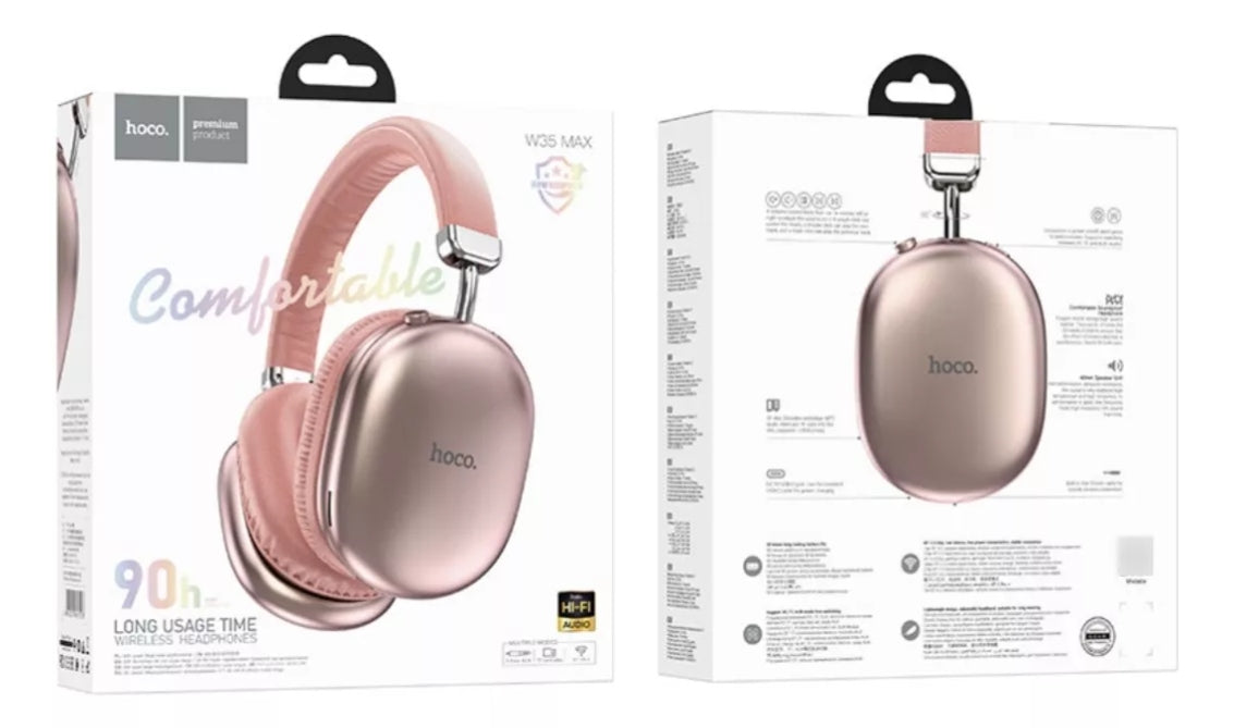 Audífonos W35 Max Hoco 90 Horas De Duración Rosa Diadema