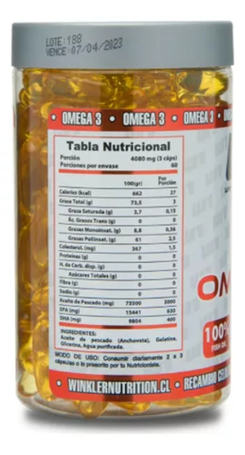 Omega 3 180 Caps. Winkler Nutrition Sabor Cápsulas Blandas