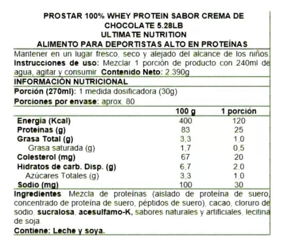 Suplemento Ultimate Nutrition Prostar Whey Sabor Chocolate Créme De 2.39kg