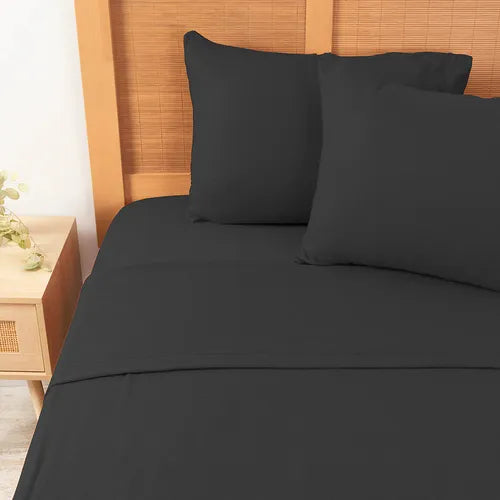 Juego De Sabanas 2 Plazas Premium 200hilos 200x150cm 4piezas Negro Liso