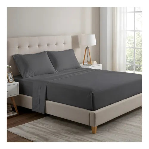 Juego De Sabanas 2 Plazas Premium 200hilos 200x150cm 4piezas Gris Liso