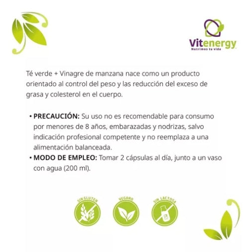 Te Verde + Vinagre Manzana 60 Cápsulas Pack X3 Unidades