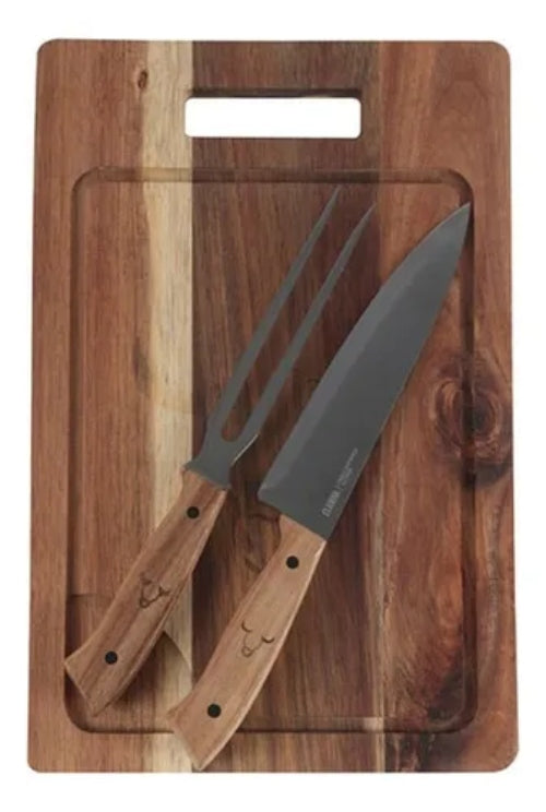 Set Parrillero Tabla + Cuchillo Y Pincho Wayu Asado Parrilla