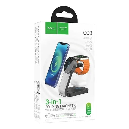 Estación De Carga Inalámbrica Magsafe 3 En 1 Hoco Cq3 Negro