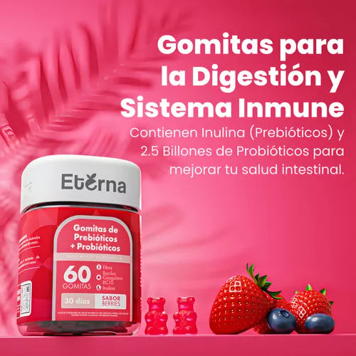 60 Gomitas De Probióticos + Prebióticos Eterna Sabor Berries