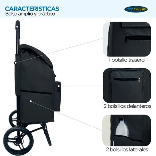 Carrito De Compras Plegable Carry All Sidney 55 Litros Negro