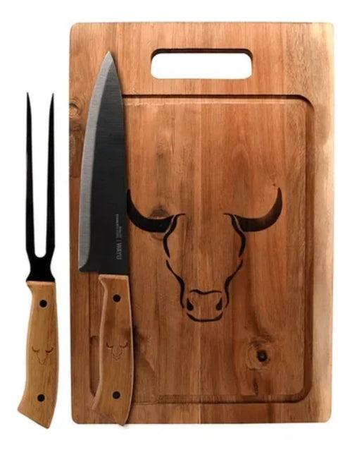 Set Parrillero Tabla + Cuchillo Y Pincho Wayu Asado Parrilla