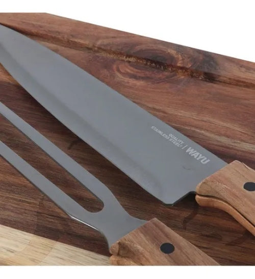 Set Parrillero Tabla + Cuchillo Y Pincho Wayu Asado Parrilla