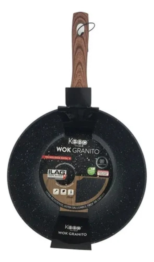 Wok Antiadherente 28cm Linea Granito Keep Color Negro