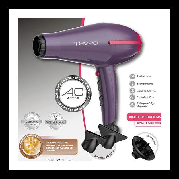 Secador De Pelo Gama Tempo 3d Cerámico 2200w Violeta