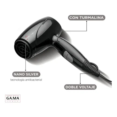 Secador GA.MA Eolic Mini Negro 1600w Plegable Ion Negro