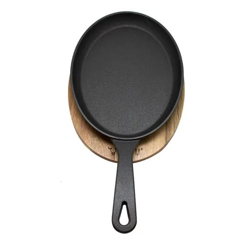 Sarten Iron Cast Base Madera Wayu Color Negro