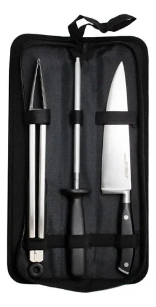 Set Parrillero 3 Piezas Wayu (Cuchillo + Pinza + Afilador)