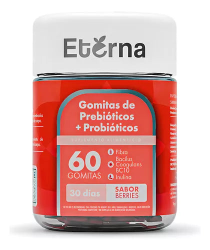 60 Gomitas De Probióticos + Prebióticos Eterna Sabor Berries