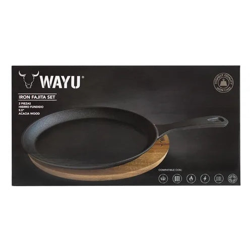 Sarten Iron Cast Base Madera Wayu Color Negro