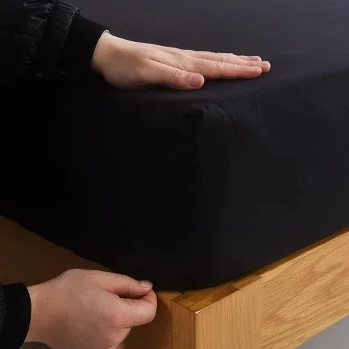 Juego De Sabanas 2 Plazas Premium 200hilos 200x150cm 4piezas Negro Liso