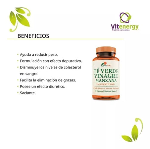 Te Verde + Vinagre Manzana 60 Cápsulas Pack X3 Unidades