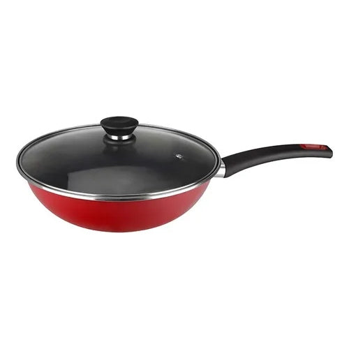 Wok Magefesa Sarten Antiadherente Con Tapa 30cm Coral Rojo