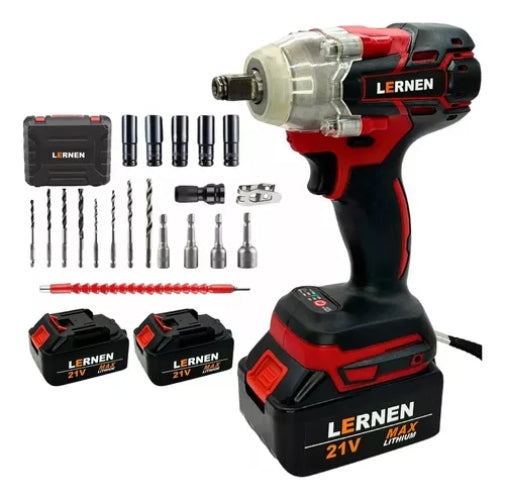 Llave De Impacto + 2 Baterías/maletín/accesorios Rojo Lernen 21v