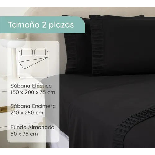 Juego De Sabanas 2 Plazas Premium 200hilos 200x150cm 4piezas Blanco Liso