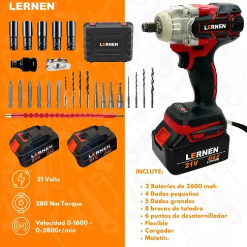Llave De Impacto + 2 Baterías/maletín/accesorios Rojo Lernen 21v