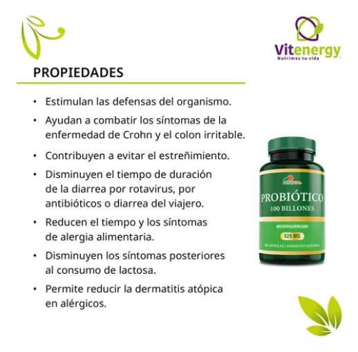 Probióticos 100 Billones - 10 Cepas - 60 Cápsulas Vegetales