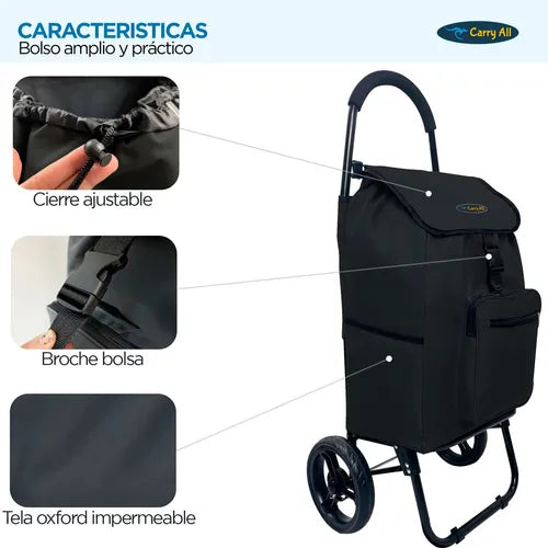 Carrito De Compras Plegable Carry All Sidney 55 Litros Negro