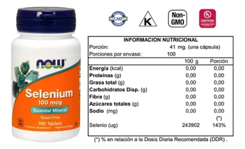 Selenio 100 Mcg Mineral Esencial 100 Tabletas Now Foods