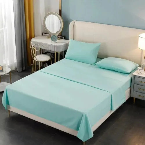 Juego De Sabanas 2 Plazas Premium 200hilos 200x150cm 4piezas Celeste Liso