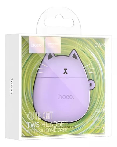 Audífonos Bluetooth Tws Hoco Ew45 Gato Violeta