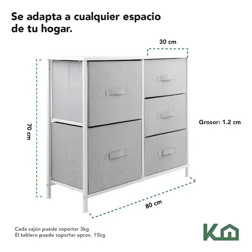 Organizador Cajonera 5 Cajones Tela Estructura De Acero
