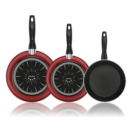 Set Juego 3 Sartenes Magefesa Coral Acero 18 20 24 Cm Color Rojo
