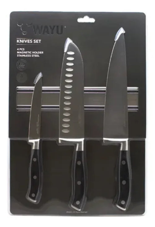 Set Cuchillo + Block Magnético Wayu Color Plateado-negro