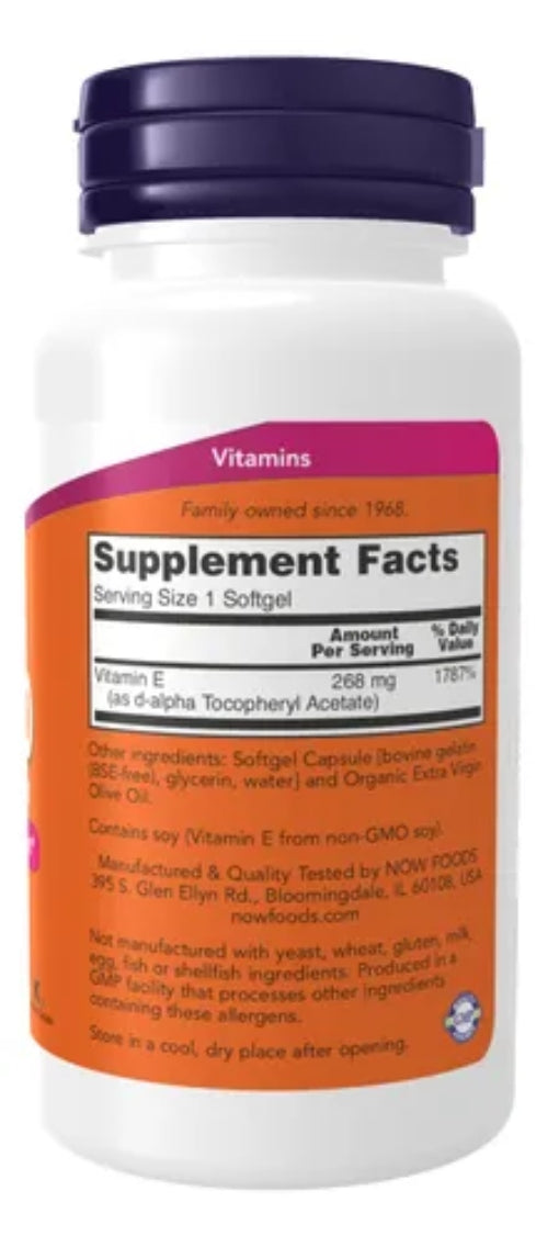 Vitamina E-400 268mg Now Foods De D-alfa Tocoferilo 100 Caps